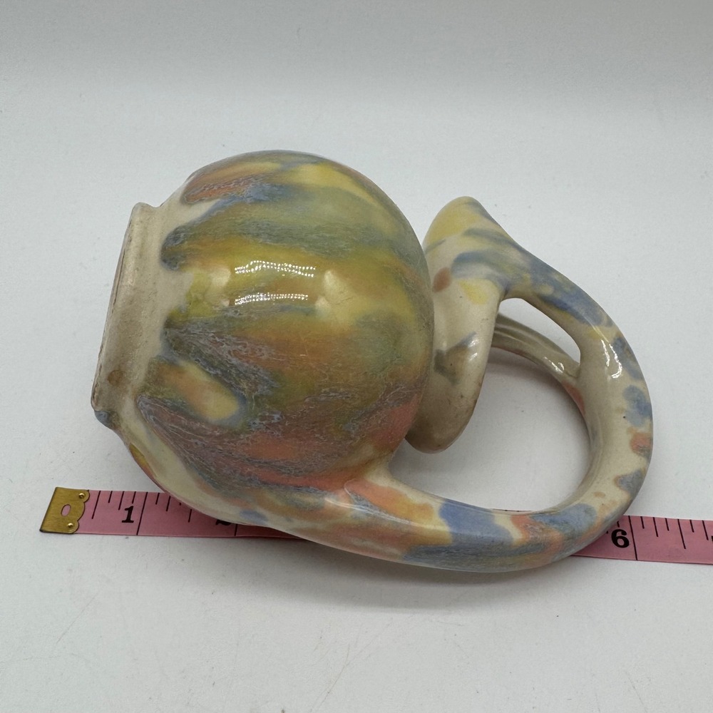 Vintage MCM Sculptural Loop Handle Ewer Vase Pastel Drip Glaze Pitcher Art Deco - Picture 10 of 10